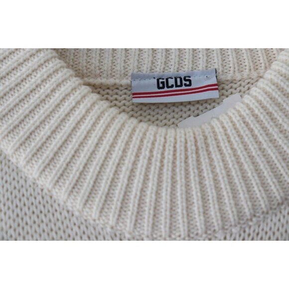 GCDS Unisex Large Ivory Off-White Band Sweatshirt Logo Stripe Knit Sweater $560 - Picture 6 of 11